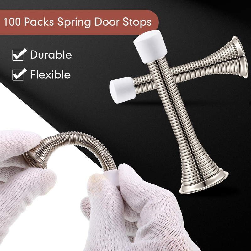 Newwiee 100 Pack Spring Door Stopper Bulk with Rubber Bumper