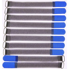 10 x 20 cm x 20 mm FUK Resealable Velcro Cable Ties Blue with Metal Eyelet - Cable Velcro Tape 200 mm Reusable