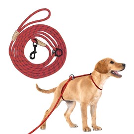 YOKUM GEAR 12ft No Choke Leash Long Rope Dog Leash, Anti Pulling Dog Leash, Dog Harness and Leash, Dog Leads for Walking, Double Hook & Escape Proof for All Breeds, Reflective Red