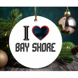 Christmas Ornament Bay Shore New Jersey Ornament Tree Holiday Keepsake Unique Travel Souvenir Gift for Family Friends 3" White