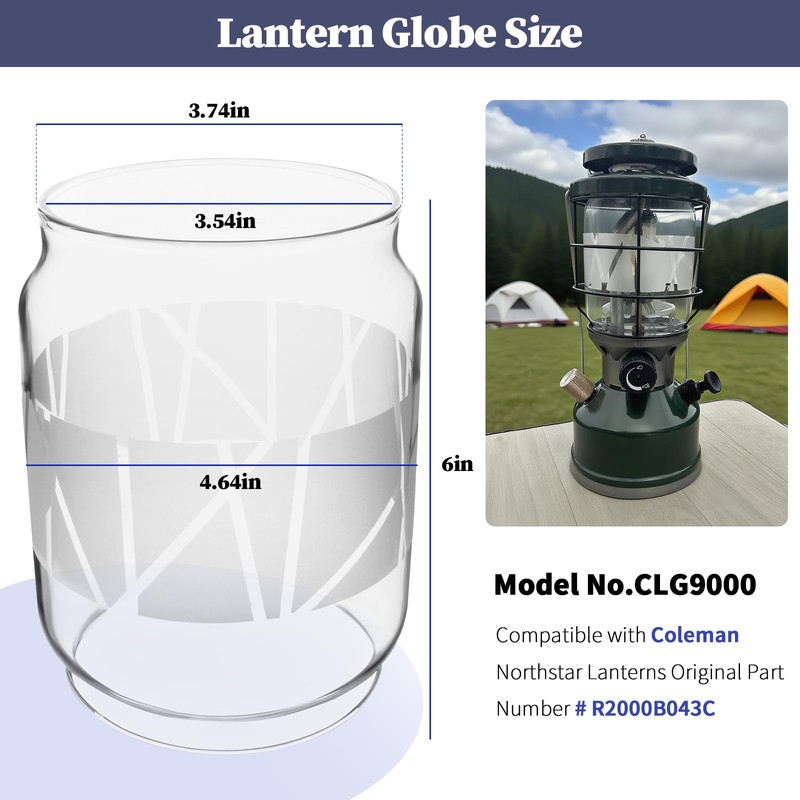Clear Lantern Globe Compatible with Coleman Northstar Lanterns 2000/2500 (pattern)