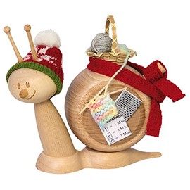Kuhnert Wood Turning Smoking Snail / Incense Figure Sunny with Knitting Toy Height Approx. 15 cm Made in Germany