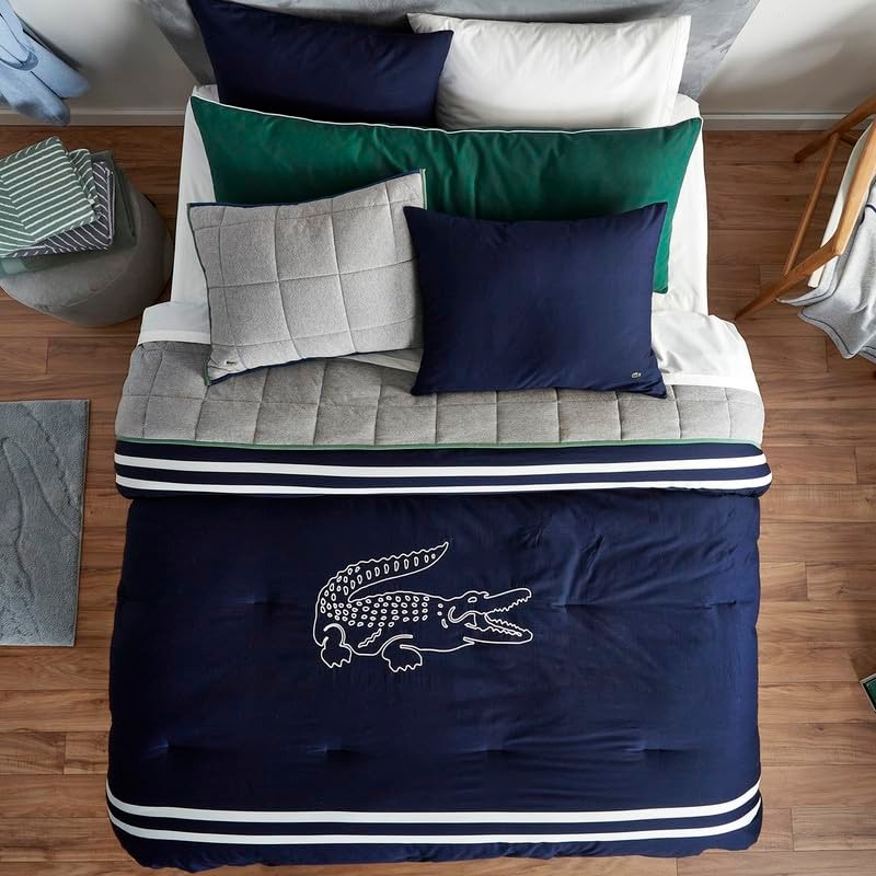 Lacoste Big Croc 3-Pc. 100% Percale Cotton Comforter Set, Navy,