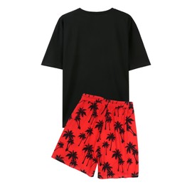 VahRuta Mens Beach Outfits with Coconut Printed Summer 2 Piece Short Set Hawaiian Vacation Outfits for Men Red M