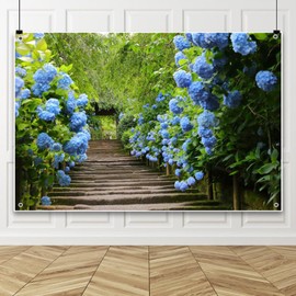 Qinunipoto Hydrangea 1.5x1m Hydrangea Background Summer Flowers Nature Landscape Blue Hydrangea Home Decor Mother's Day Wall Decor Photography Background Studio Photography Video Wedding Birthday