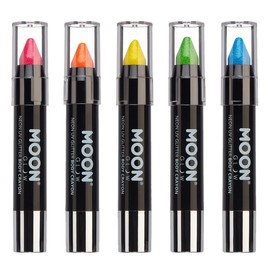 Moon Glow Neon UV Glitter Makeup Stick Body Chalk Crayons For Face & Body – 5 Color Set Light – Glows under UV light