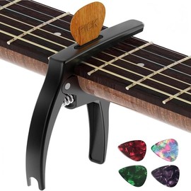 Guitar Capo,3in1 Zinc Metal Capo for Acoustic and Electric Guitars (with Pick Holder and 4Picks),Ukulele,Mandolin,Banjo,Guitar Accessories - Color: Black&Brozne