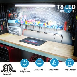 SHOPLED 4FT LED Shop Light, 48W 7200LM 6000K Cool White, D-Shape 300° Beam Angle, Linkable T8 LED Tube Lights Fixtures, 4 Foot Shop Lights for Workshop Garage Workbench, ETL Listed, 4 Pack
