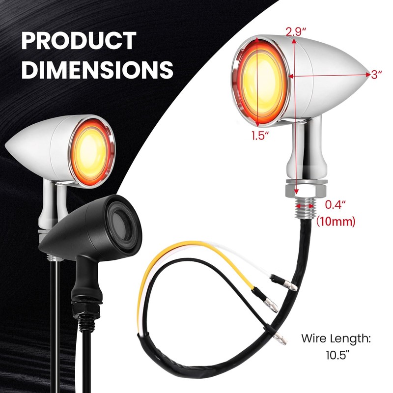 ZENTHOR Motorcycle Turn Signals - 2PCS Chrome Bullet LED Front