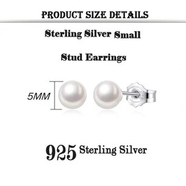 Deyanse Silver Stud Earrings for Women, 925 Sterling Silver Stud Earrings, 5mm Pearl Small Sleeper & Cartilage White Gold Plated Studs Earrings Gifts for Valentines Graduation with Gift Box