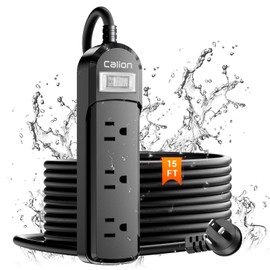 VNJ Outdoor Power Strip with 3AC Outlets, IPX6 Waterproof Surge Protector, Safety Lock Design and ETL-Certified Cables, 15FT Extension Cord for Home, Garden, and Commercial Use