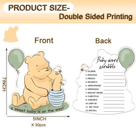 30PCS Winnie Baby Shower Cards, Baby Word Scrabble Cards for Baby Shower Decorations, the Pooh Baby Shower Games Card for Expectant Parents, Double-sided Printed Winnie Card 5 * 7IN