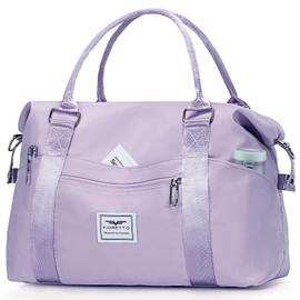 FIORETTO Womens Sports Gym Tote Bag Duffle Bag with Wet Pocket, Travel Bag Weekend Overnight Bags with Removable Strap, Water-Resistant Carry On Bag Hospital Holdalls for Women Light Purple