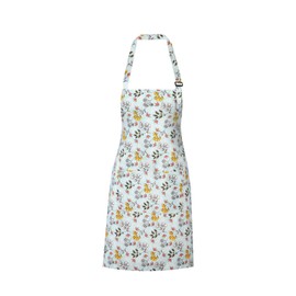 QuQuRuan Floral Apron for Women with Pockets Cotton Canvas Waterproof Apron Cooking Baking Painting Gift (Grey)