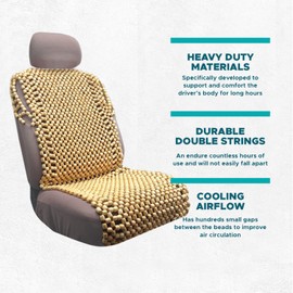 VaygWay Beaded Seat Cushion Car Driver Seat Cover with Durable & Double Strung Natural Wood Beads- Cooling Comfort Ventilated Massaging Support Cushion for Cars, Trucks & Office Chairs