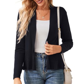 GRACE KARIN Lightweight Cardigans for Women UK Long Sleeve Open Front Peplum Cropped Cardigans Winter Shrugs Black L Size 14