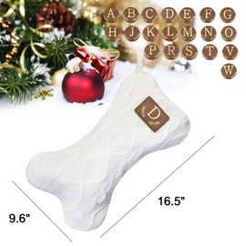 Della Stella Knitted Christmas Stocking for Dogs, Cats & Pets with Premium Leather Patch-E,White Cable Knit Holiday Stocking for Fireplace, Mantel Décor & Pet Gift Stuffers