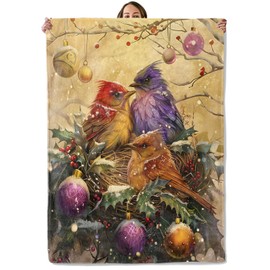 Bird Gifts, Christmas Birds Nest Blanket for Adults Women Kids, 50x60 in, Cozy Fuzzy Warm Soft Throw Blankets for Bedroom, Camping, Couch, Decor