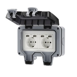 AYYDS Outdoor Socket with USB Connection IP66 Weatherproof, Garden Socket Surface-Mounted Protective Contact for Indoor and Outdoor Use with Hinged Lid