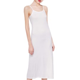 Aomig Women's Full Slips, Ladies V-Neck Full Slip Petticoat, Soft Long Nightdresses Slip Dress Adjustable Spaghetti Straps for Ladies, Women's Basic Underskirt Chemises, Ladies V Neck Negligee White