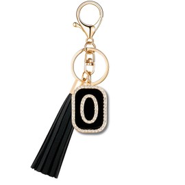 OKAICEN Fashion Cubic Zirconia Crystal Alphabet Initial Letter Keychain Black Tassel Pendant Key Ring for Purse Handbags Women Girl ('O'), O, One Size