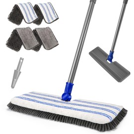 MASTERTOP Microfiber Dust Mops,Double-Sided Flat Mop for Hardwood Floors with 4 Reusable Mop Pads, Floor Mop with Stainless Steel Handle and Extension, Cleaner for Hardwood, Vinyl, Laminate, Tile