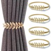 4 Pack Adjustable Gold Leaf Curtain Tie Backs, Elastic Alloy