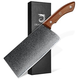 DRAGON RIOT Damascus Cleaver Knife 10 inch, VG10 Damascus Knife for Meat Cutting, Butcher Knife with Wood Handle for Chopper Vegetables Razor Sharp Chooping Knife, Premium Gift Box
