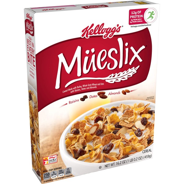 Kellogg's Mueslix Cold Breakfast Cereal, Fiber Cereal, Snacks Made with Whole Grain, Original (10 Boxes)