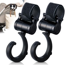 ComoLife Large Hook with (2 Pack) Stroller Hook Accessories Black 360 Degree Swivel Luggage