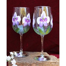 Hand Painted Wine Glasses - Orchids Purple (Set of 2)