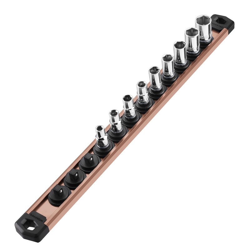 WORKPRO Magnetic Socket Organizer, 1/4-Inch Drive Aluminum Alloy Socket Rail,