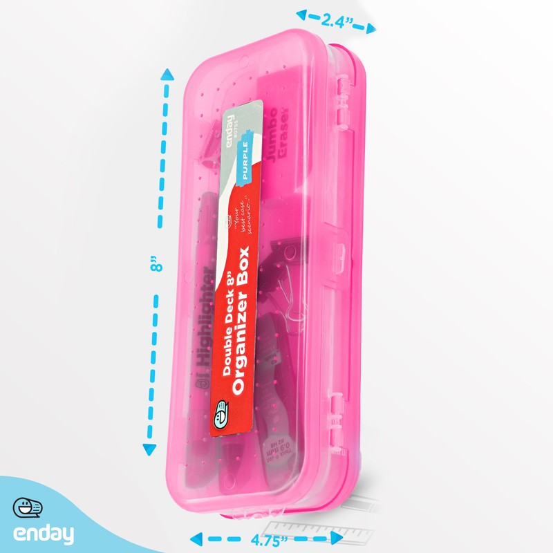 Enday Pencil Box Pink, Plastic Double Deck Pencil Case with