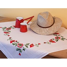 DECO-LINE Poppies 80X80CM Printed Tablecloth Embroidery KIT, WHITE