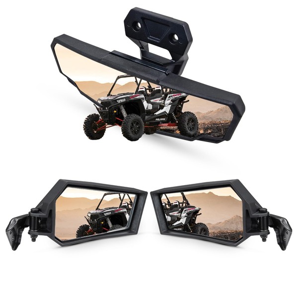 A & UTV PRO Wider Side Mirrors and Rear View Mirror Set for Polaris RZR Trail S 900 1000 Premium Ultimate 2021 2022 2023, Adjustable Folding Convex Breakaway Rearview Mirror Accessories, 3PC