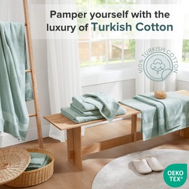 Comfort Spaces Turkish Bath Sheet Set 35x70 Oversized of 2 Piece Large Bath Towels Beach Towel 100% Turkish Cotton Towel Set for Bathroom Luxury Highly Absorbent Soft Quick Dry Towel Seafoam Green