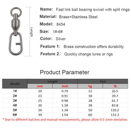 unclesportinfof 25 PCS Fast Link Ball Bearing Fishing Swivel with Oval Split Ring Quickly Change Stainless Steel Swivel Snap (6#-Test 130LB)
