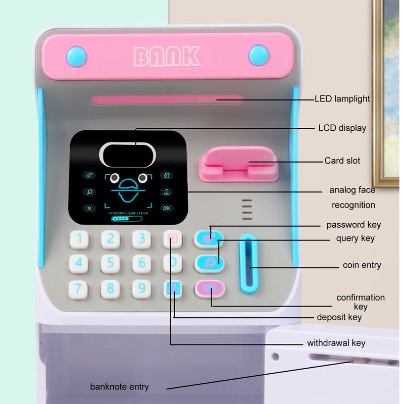 Kids ATM Savings Money Bank Large Capacity Password Safe Face