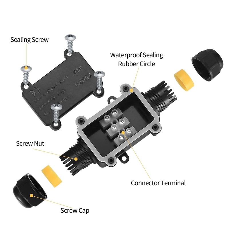 IP68 Waterproof Junction Box, 2 Way Cable Connector, External Junction