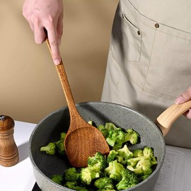 Wooden Spatula for Non Stick Cookware,Wood Utensils Set for Cooking,Long Handle Flat Frying Inclined Spatula,Healthy and High Moist Resistance (C3-13.8"x3.9")
