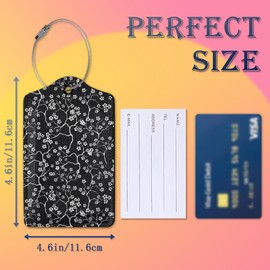 2 Pack Luggage Tag for Suitcases,Black White Blooming Japanese Cherry Blossoms PU Leather Bag Travel Suitcase ID Identifier Baggage Tags for Women Men Travel