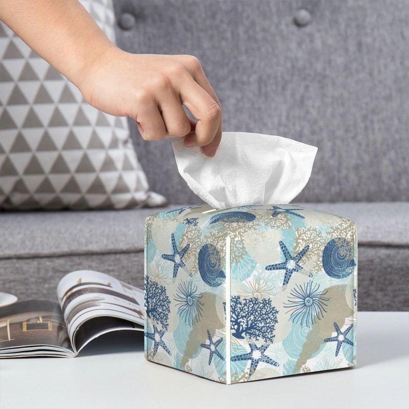 POIUBLE Tissue Box Holder Corals and Seashells Tissue Box Cover
