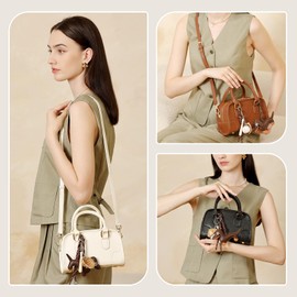 MoreFarther Mini Purses for Women, Leather Top Handle Crossbody Bags, Handbags Clutch with Cute Pendant and Adjustable Strap (Brown)