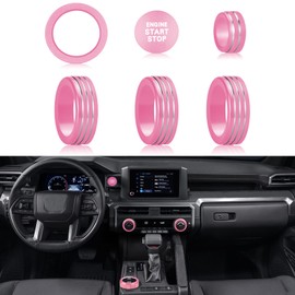 HDUFC for Toyota Tacoma 2024 2025 One Touch Start, Screen Center Console Button Knob Cover Ring Air Conditioner AC Switch Audio Aluminum Alloy Parts 6pcs (8-inch Screen, Pink)