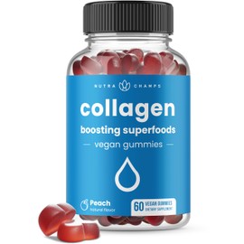 NutraChamps Collagen Boosting Gummies, Collagen Booster Gummy for Natural Collagen Production, Vegan Pectin Supplements Chews for Women & Men, 60 Peach Vitamins Gummies