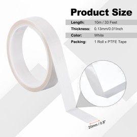 PATIKIL Heat Resistant Tape, 0.8 Inch x 33 Feet High Temperature Tape PTFE Adhesive High Heat Tape Waterproof for Vacuum Sealer Machine Insulation Protection, White, 0.13mm Thick