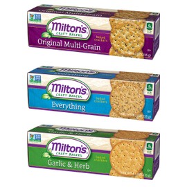 Milton's Gourmet Baked Crackers 3 Flavor Variety Bundle: Multi-Grain, Everything, and Crispy Sea Salt, Non-GMO, 8.4 Oz Each. Packaging May Vary.