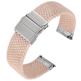 Anbeer Braided Nylon Watch Band Quick Release,22mm Stretchy Replacement Watch Strap,Pink with Silver Double Push Button Folding Clasp