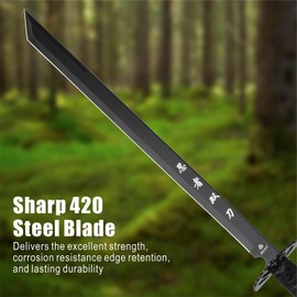 REAT Twin Ninja Sword Set with Sheath,26" Black Oxidized Stainless Steel Blades, Black Cord Wrapped Handles, Full Tang Design, Nylon Sheath That Holds Both Swords Includes Shoulder Strap