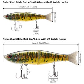Bassdash SwimShad Glide Baits Jointed Swimbait Bass Pike Salmon Trout Muskie Fishing Lure,3-Pack
